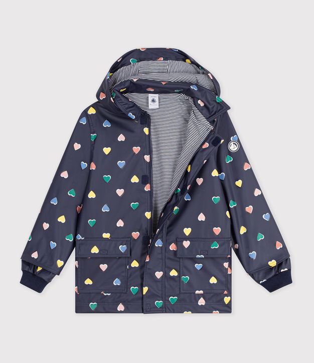 Kinder-Regenjacke mit Herzmotiv blau/vielfarbig