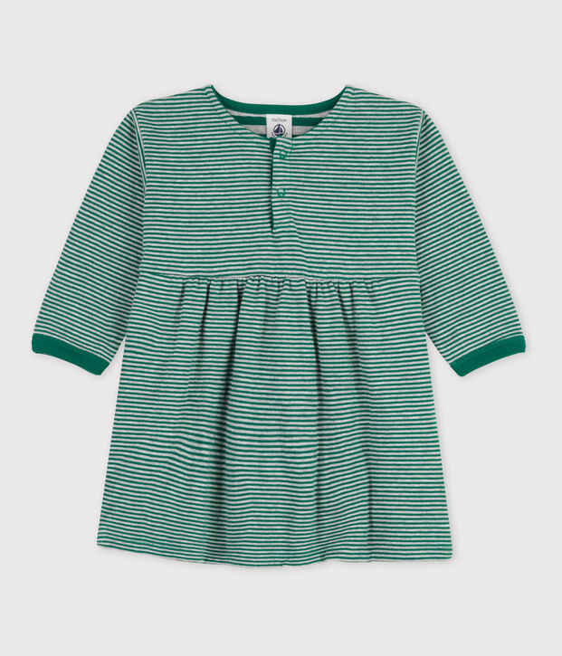 Lang&auml;rmeliges Kleid aus Doppeljersey mit Ringelstreifen gr&uuml;n/grau