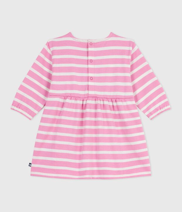 Lang&auml;rmeliges Baby-Kleid aus Baumwolle mit Streifen rosa/naturfarben