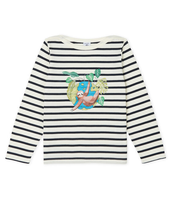 Kinder-Streifenshirt Unisex beige COQUILLE/blau SMOKING