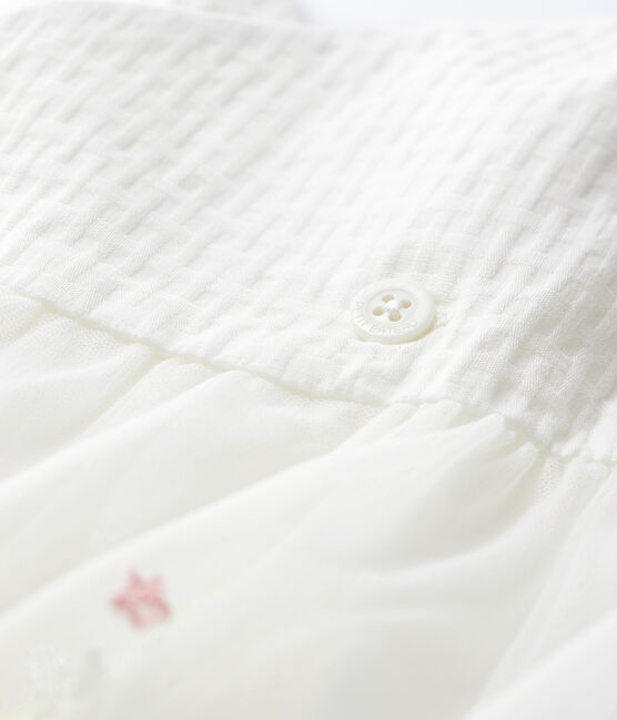 Baby-Festtagskleid aus besticktem Tüll für Mädchen weiss MARSHMALLOW/weiss MULTICO