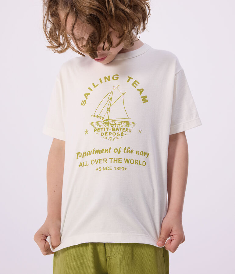 Kurz&auml;rmeliges Kinder T-Shirt aus Baumwolle weiss MARSHMALLOW