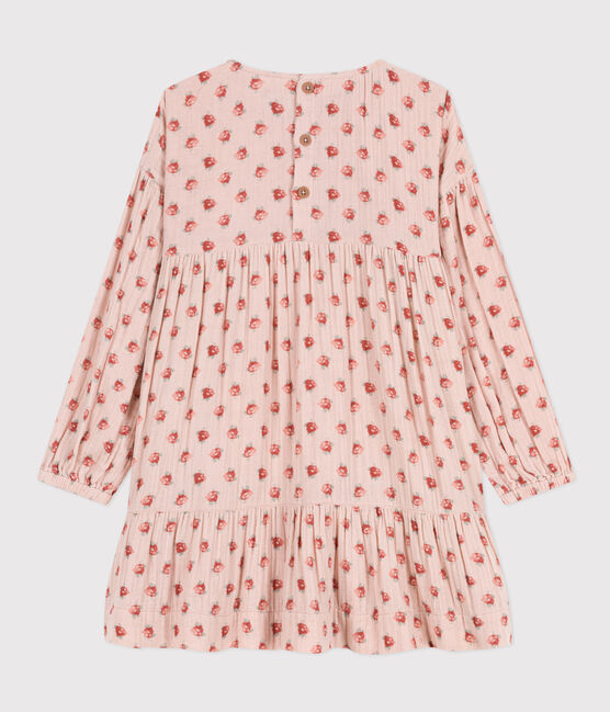 Langärmeliges Kleid mit Blumenprint aus Baumwollgaze für Kinder/Mädchen rosa SALINE/weiss MULTICO