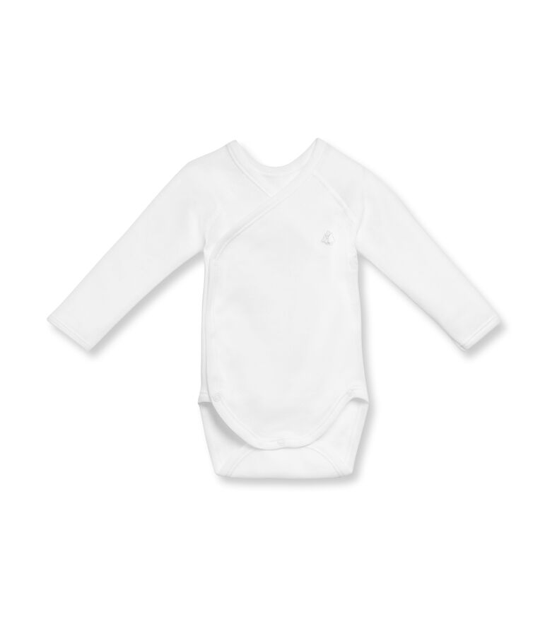 Baby-Wickelbody, Langarm, Unisex, aus angerauter Baumwolle weiss Ecume