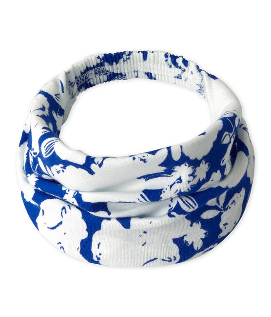 Bedrucktes Mädchen-Kopftuch weiss MARSHMALLOW/blau PERSE