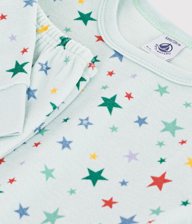 Kinder-Pyjama aus Nicki mit Sternmotiv blau/vielfarbig