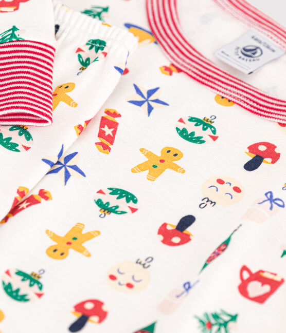 Kinder-Pyjama aus Baumwolle mit Weihnachtsmotiven weiss MARSHMALLOW/weiss MULTICO