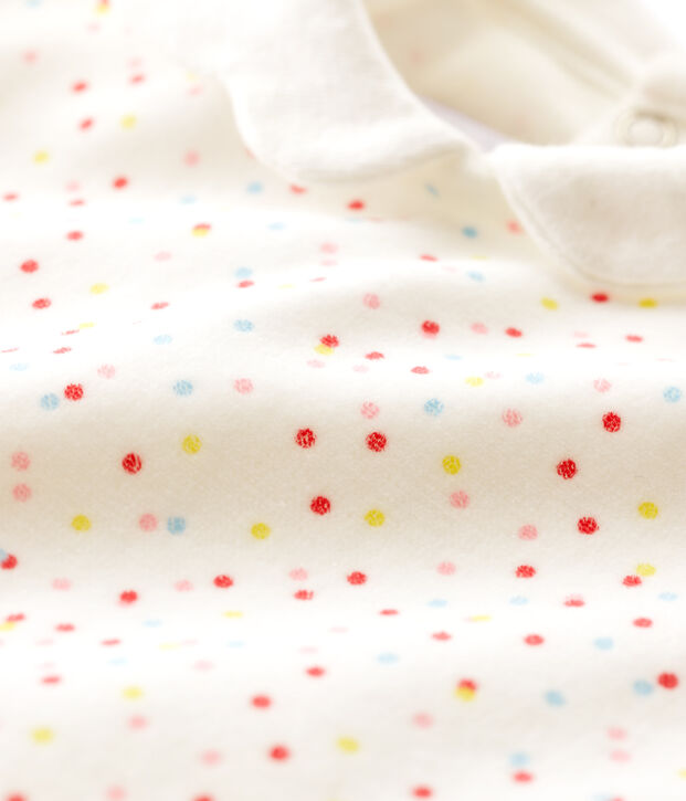 Baby-Strampler aus Velours mit farbigem Polka-Dot-Motiv f&uuml;r M&auml;dchen weiss/vielfarbig
