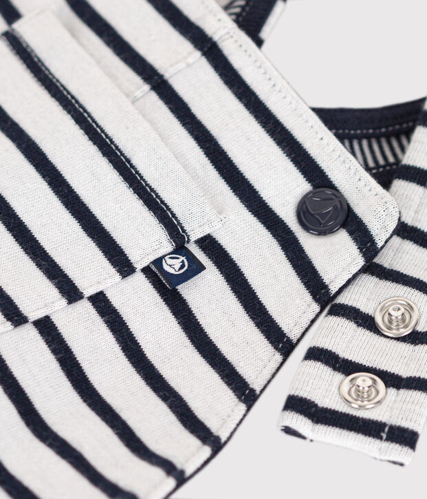 Lange Baby-Latzhose aus gestreiftem dickem Jersey weiss/blau