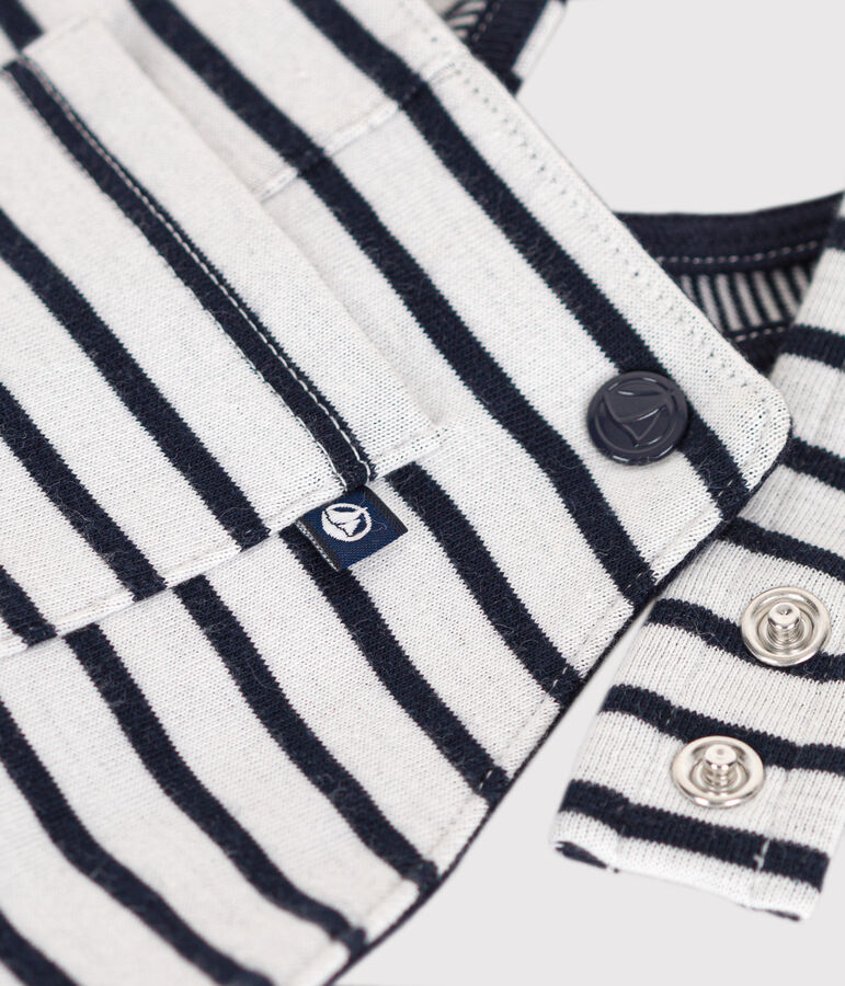 Lange Baby-Latzhose aus gestreiftem dickem Jersey weiss/blau