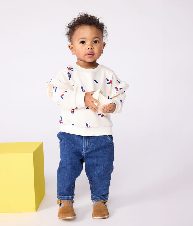 Baby-Sweatshirt aus Baumwolle mit Beerenmotiv und Volants naturfarben/vielfarbig