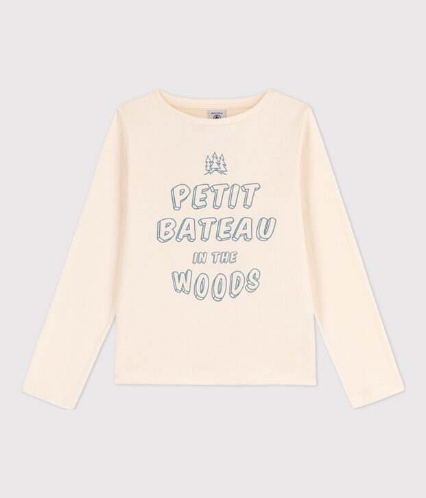 Lang&auml;rmeliges Kinder-T-Shirt aus Baumwolle f&uuml;r M&auml;dchen und  Jungen naturfarben/blau/vielfarbig