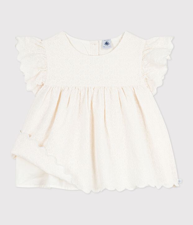 Kurz&auml;rmelige Kinder-Bluse aus Baumwolle mit Herzmotiven weiss