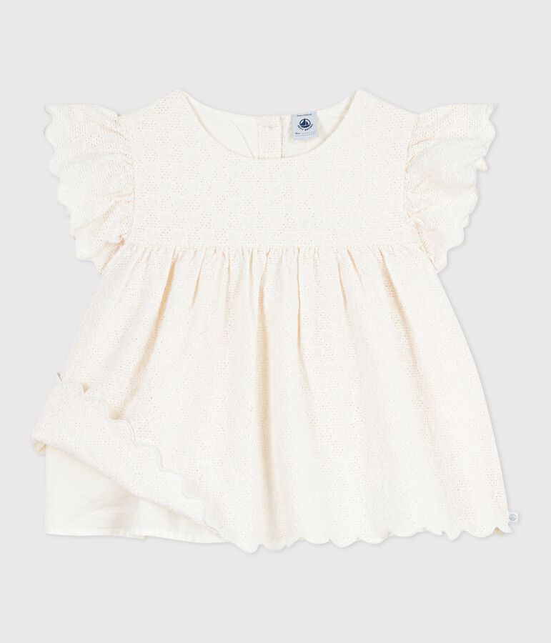 Kurz&auml;rmelige Kinder-Bluse aus Baumwolle mit Herzmotiven weiss MARSHMALLOW