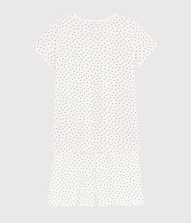Kurzpyjama aus Baumwolle mit blauen Herzen f&uuml;r M&auml;dchen/Damen weiss/blau