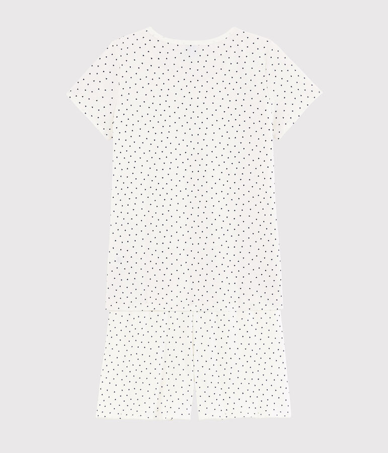 Kurzpyjama aus Baumwolle mit blauen Herzen f&uuml;r M&auml;dchen/Damen weiss/blau