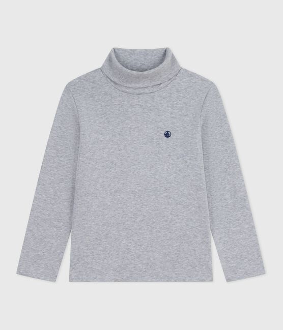 Kinder-Rollkragenshirt aus einfarbiger Baumwolle grau FUMEE CHINE