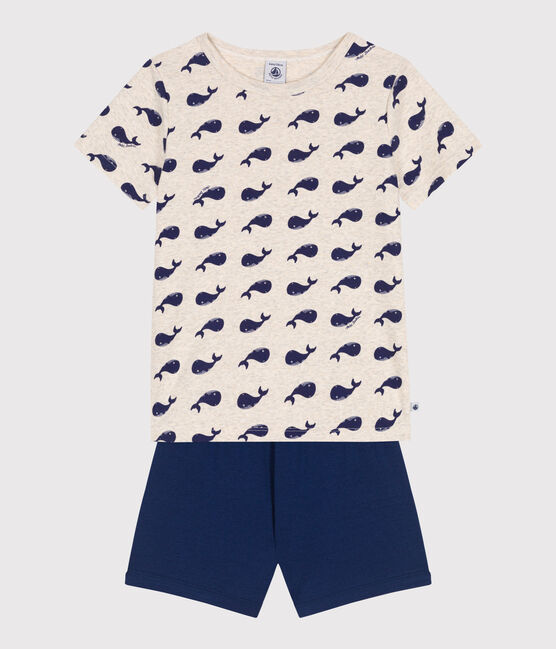 Kinder-Kurzpyjama aus Baumwolle mit Walmotiv blau MEDIEVAL/weiss MULTICO