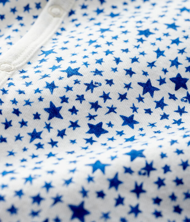 Baby-Strampler mit blauen Sternen ohne Fu&szlig; aus Doppeljersey weiss/blau