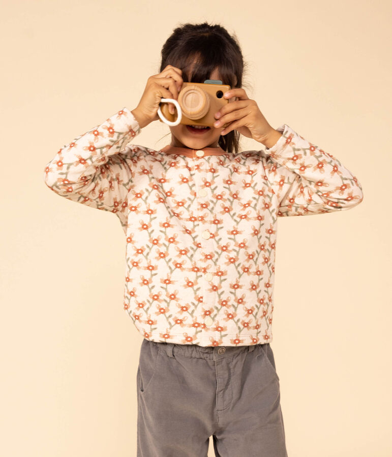 Kinder-Cardigan aus gestepptem Doppeljersey mit Aufdruck f&uuml;r M&auml;dchen naturfarben/vielfarbig