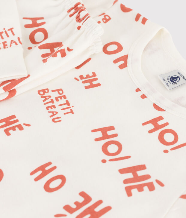 Kinderpyjama aus Molton f&uuml;r Jungen weiss/rosa