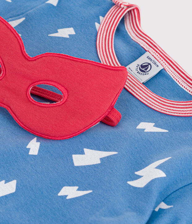Kinder-Pyjama zum Verkleiden aus phoshoreszierender Baumwolle mit Cape blau/vielfarbig