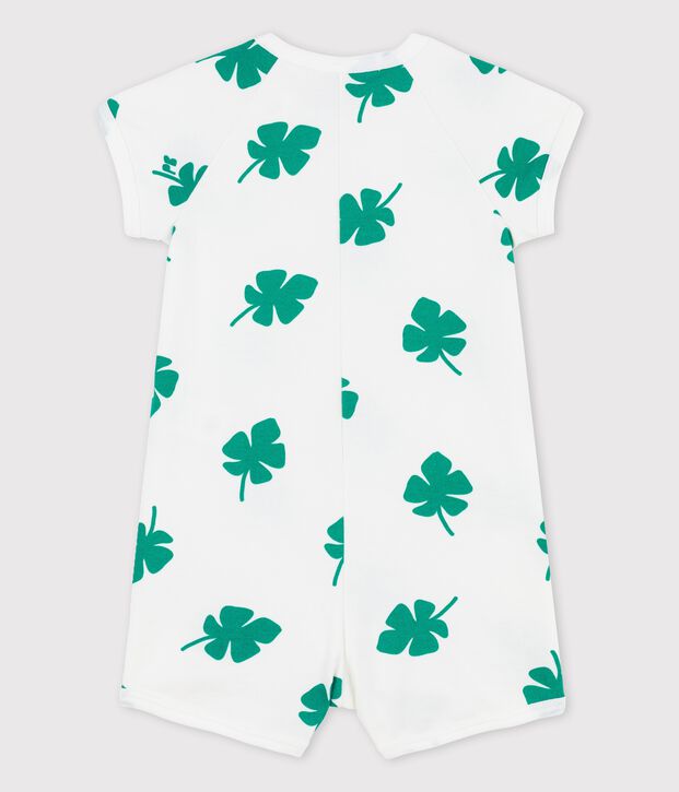 Baby-Kurzoverall aus Molton mit Pflanzenmuster weiss/gr&uuml;n