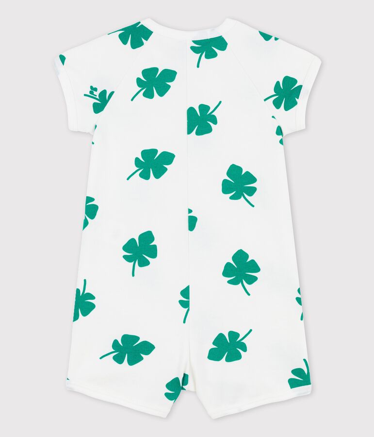 Baby-Kurzoverall aus Molton mit Pflanzenmuster weiss/gr&uuml;n