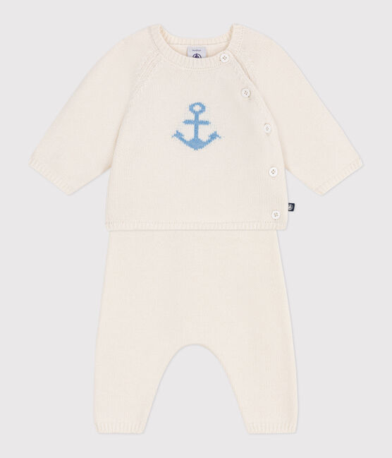 2-teiliges Baby-Set aus Woll- und Baumwollstrick mit Jacquardmuster weiss MARSHMALLOW