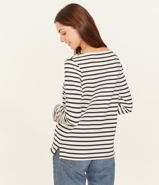 Emblematisches Streifenshirt für Damen beige COQUILLE/blau SMOKING
