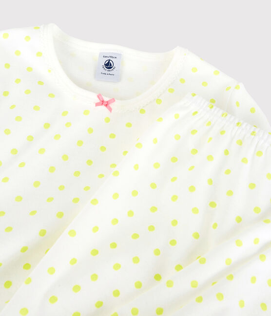 Kinderpyjama aus Baumwolle mit gelbem Polka-Dot-Muster für Mädchen weiss MARSHMALLOW/ SUNNY