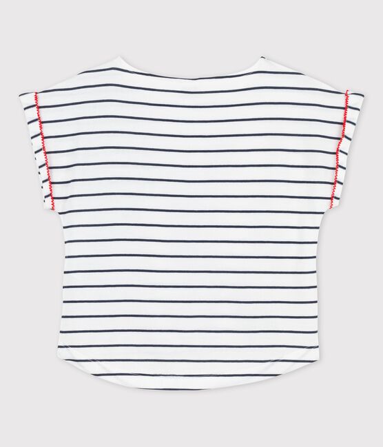 Kurzärmeliges T-Shirt aus Baumwolle für Mädchen weiss MARSHMALLOW/blau SMOKING
