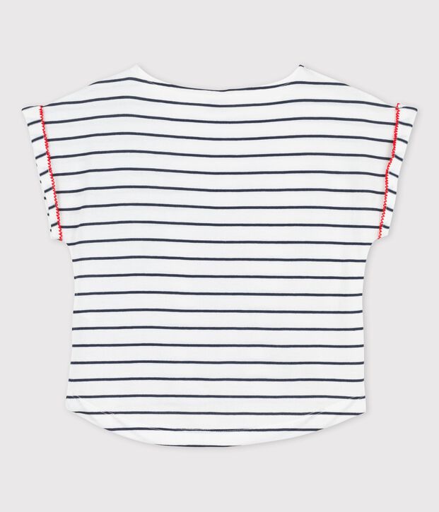 Kurz&auml;rmeliges T-Shirt aus Baumwolle f&uuml;r M&auml;dchen weiss/blau