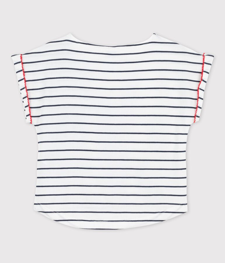 Kurz&auml;rmeliges T-Shirt aus Baumwolle f&uuml;r M&auml;dchen weiss/blau