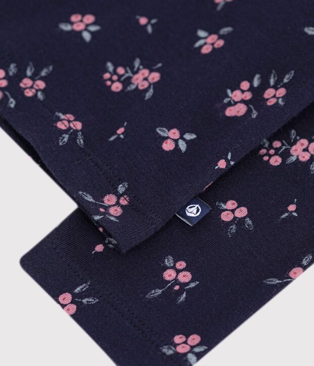 Kinder-Rollkragenshirt aus Baumwolle mit Blumenmuster blau/vielfarbig