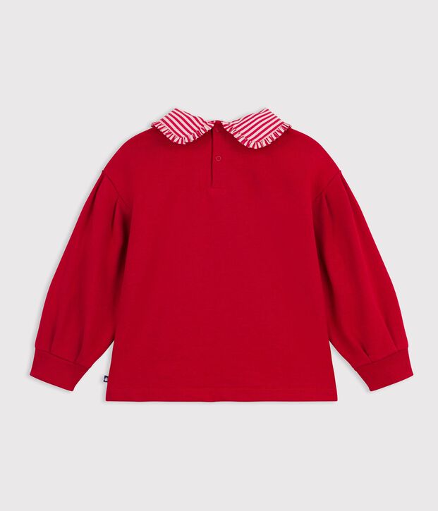Kinder-Sweatshirt mit Kragen aus einfarbiger Baumwolle rot