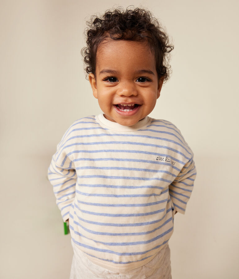 Lang&auml;rmeliges Baby-T-Shirt aus Doppeljersey naturfarben/blau