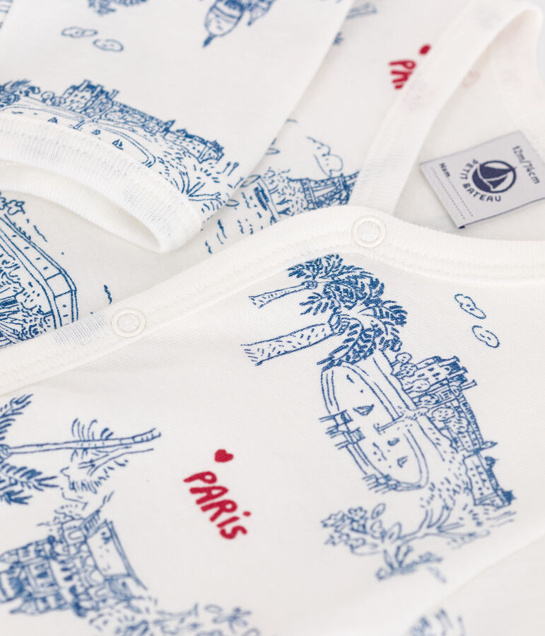 Strampler aus Baumwolle mit Paris-Motiv weiss MARSHMALLOW/weiss MULTICO