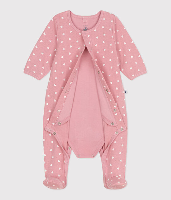 Baby-Bodyjama aus Doppeljersey mit kleinen Herzen rosa CHARME/weiss MARSHMALLOW
