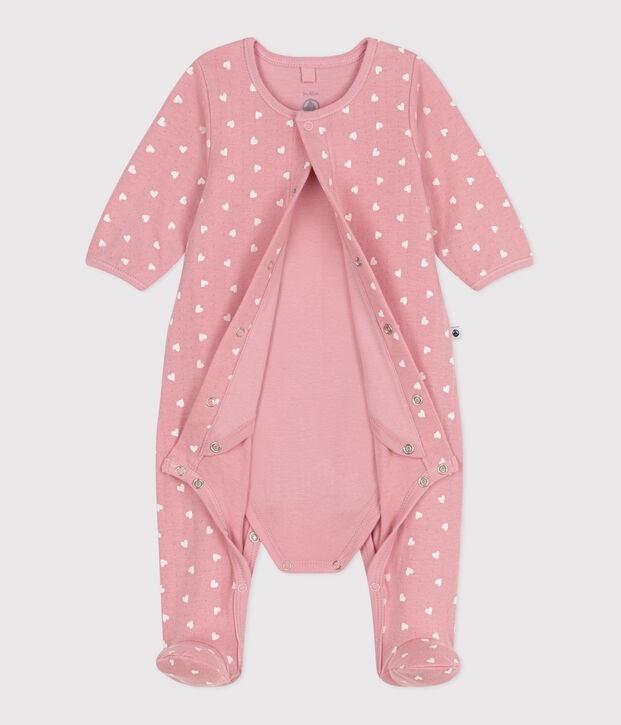Baby-Bodyjama aus Doppeljersey mit kleinen Herzen rosa/weiss
