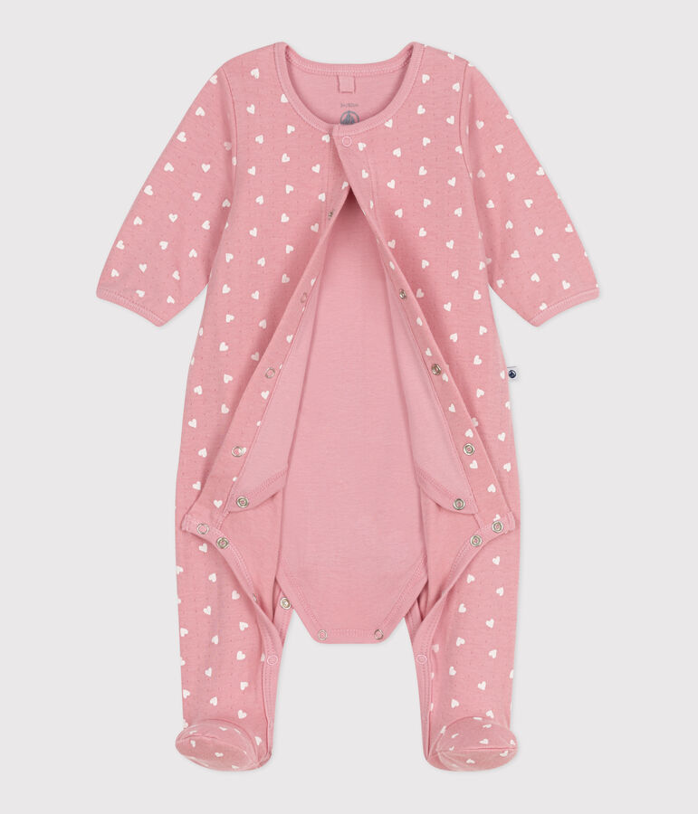 Baby-Bodyjama aus Doppeljersey mit kleinen Herzen rosa/weiss