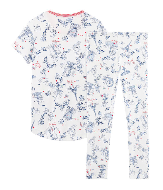 Rippstrick-Pyjama für Mädchen weiss MARSHMALLOW/weiss MULTICO