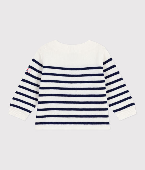 Baby-Pullover im Marine-Look aus Wolle und Baumwolle mit Streifen blau MARSHMALLOW/ SOIR