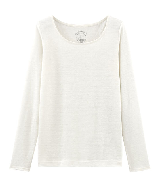 Langarm-leinen-t-shirt damen weiss MARSHMALLOW
