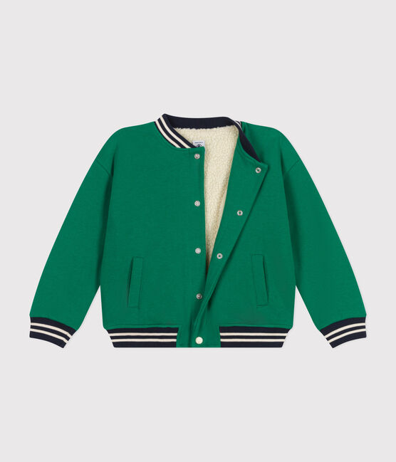 Kinder College-Jacke aus Molton und Sherpa für Jungen grün JARDIN