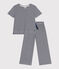 Kurzärmeliger Kinder-Pyjama aus Baumwolle mit weiten Beinen und Streifen blau SMOKING/weiss MARSHMALLOW