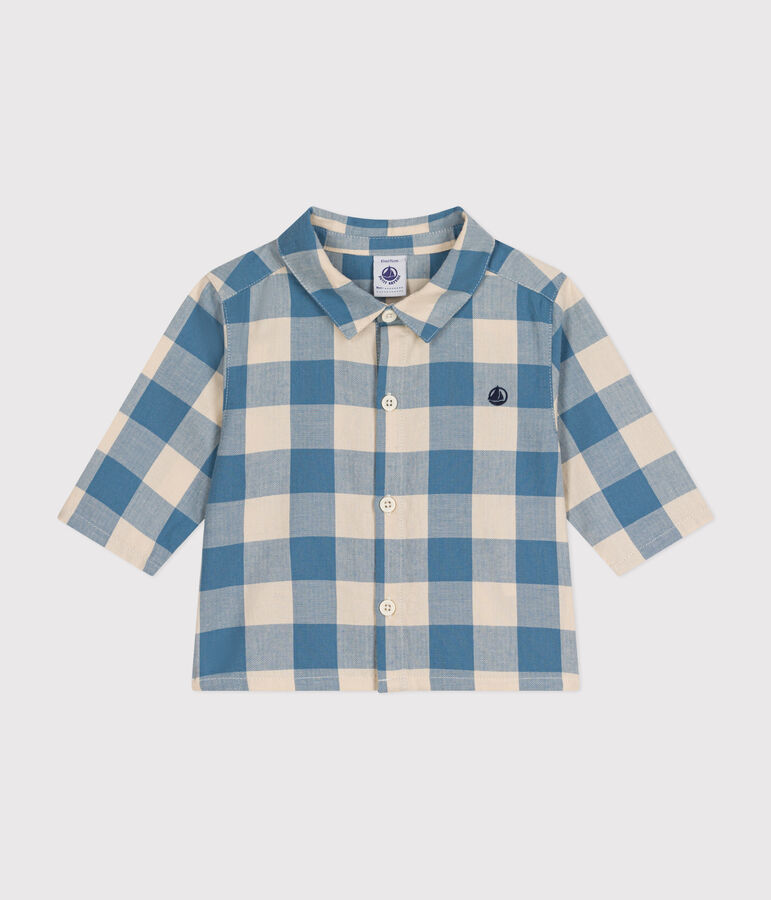 Baby-Hemd aus Flanell blau/naturfarben