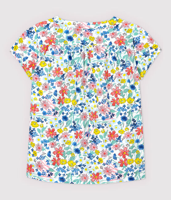Kurzärmeliges Hemdbluse aus Popeline für Mädchen weiss MARSHMALLOW/weiss MULTICO