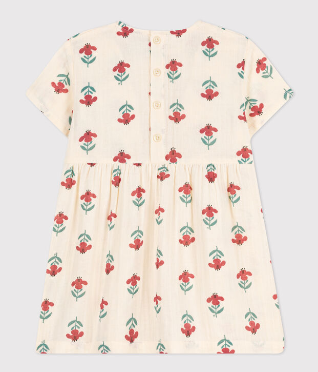 Kurz&auml;rmeliges bedrucktes Babykleid aus Baumwollgaze naturfarben/vielfarbig