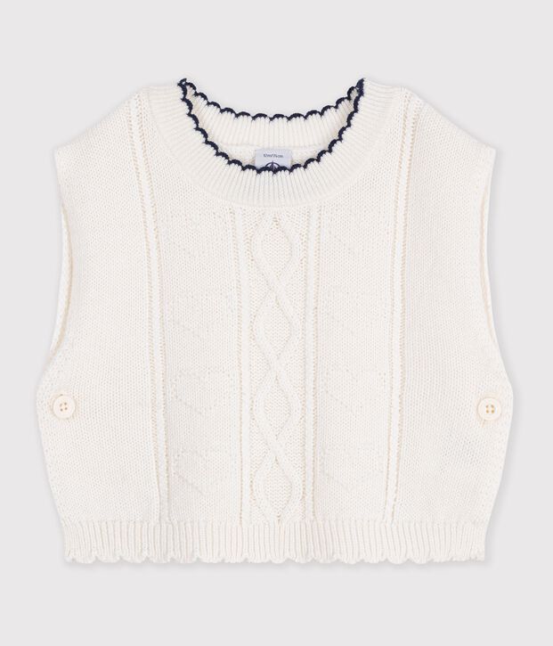 &Auml;rmelloser Baby-Pullover aus Baumwollstrick weiss